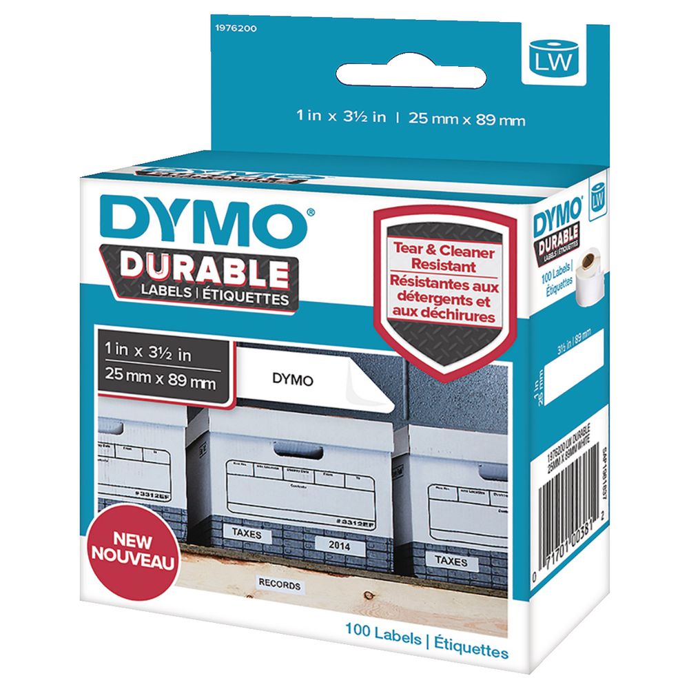 DYMO LW Durable Labels 25 x 89mm White Poly 100 Pack