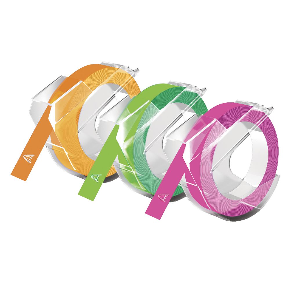 DYMO Embossing 9mm Black on Neon Label Tape 3 Pack