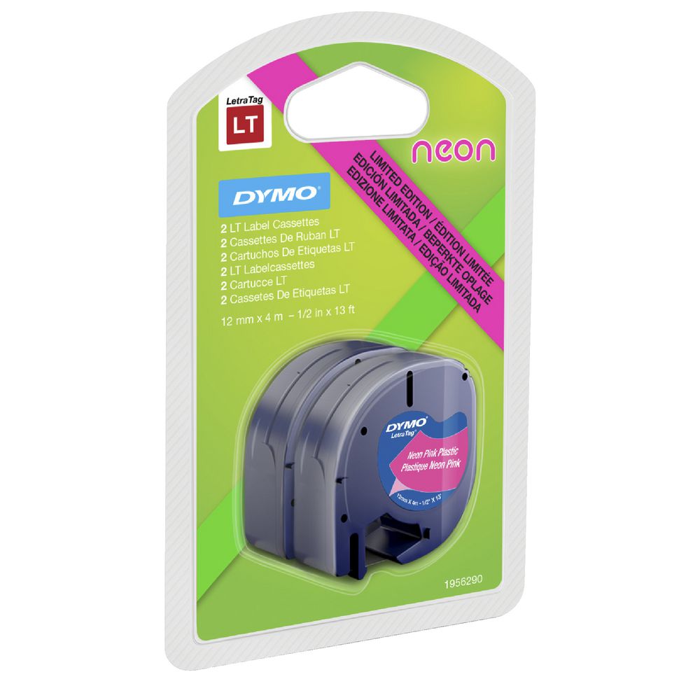 DYMO LT Label Tape 12mm Black on Neon 2 Pack