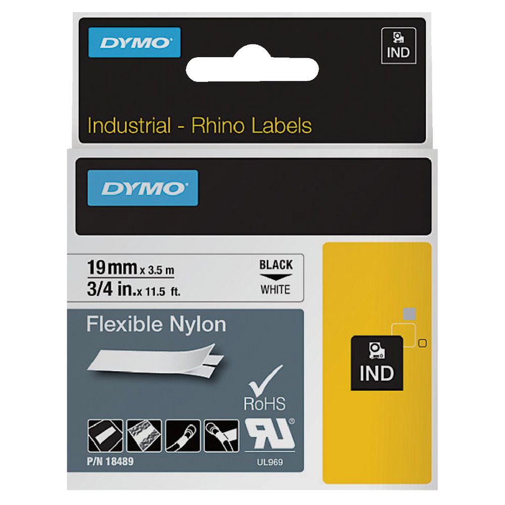 DYMO Industrial Flexible Nylon Tape 19mm Black on White
