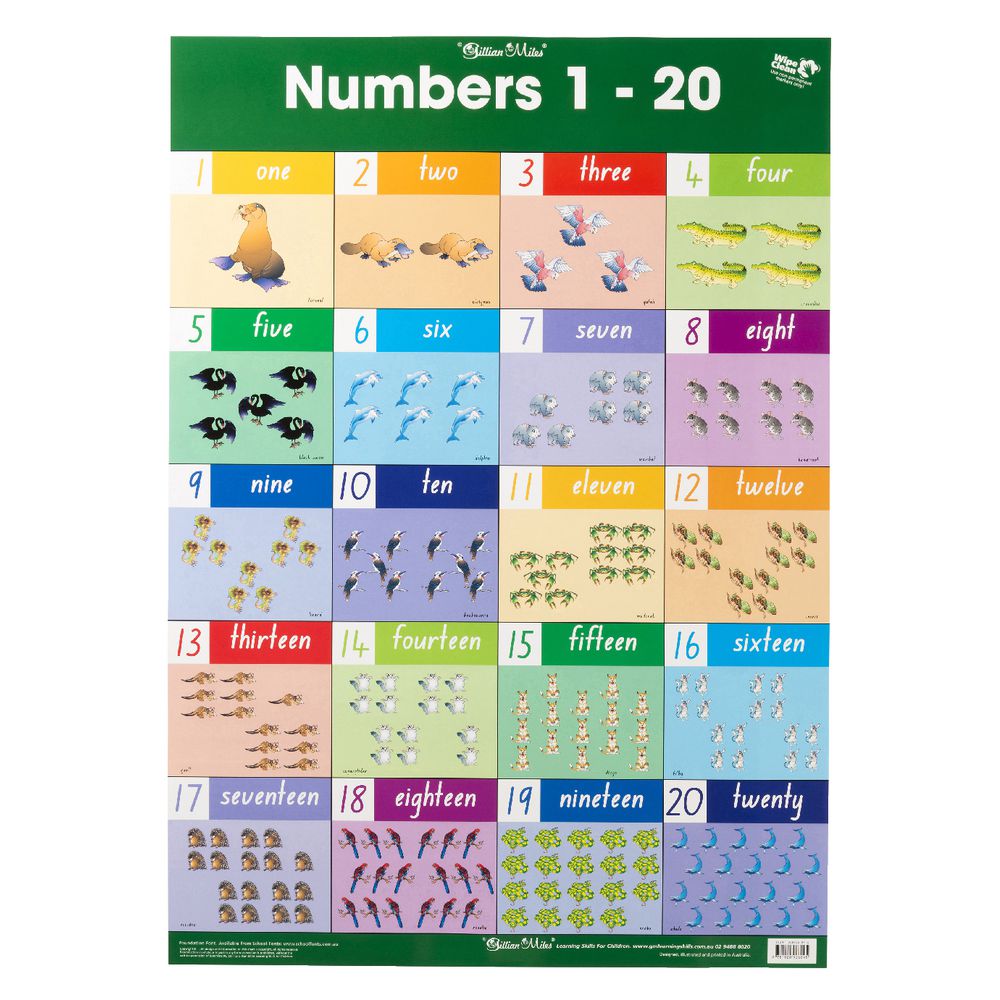 Gillian Miles Numbers 1 to 20 Double-sided Wall Chart
