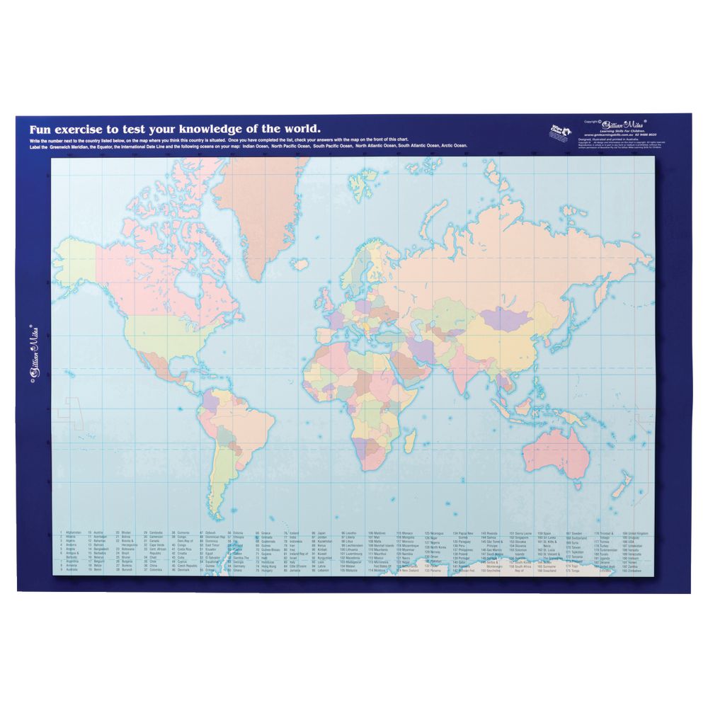 Gillian Miles World Map With Flags double-sided Wall Chart