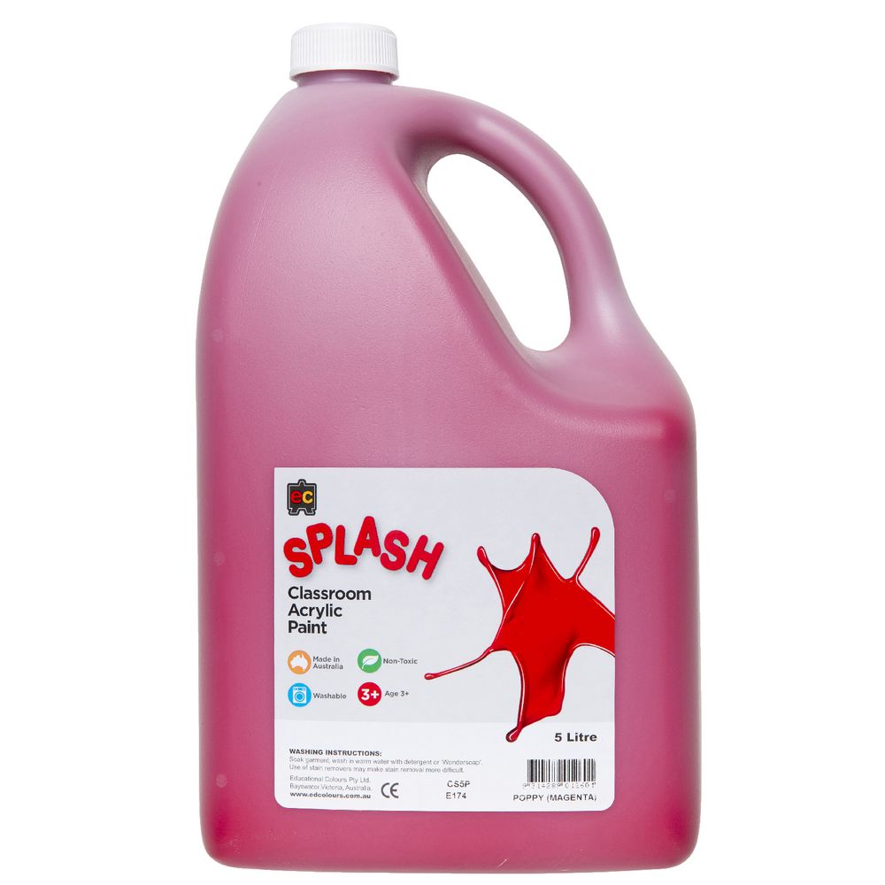 Educational Colours Classroom Splash Paint 5L Poppy