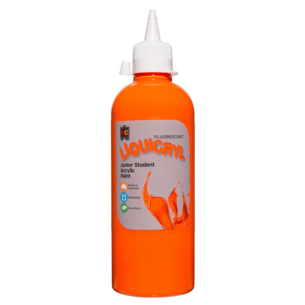 Educational Colours Fluoro Liquicryl Paint 500mL Orange