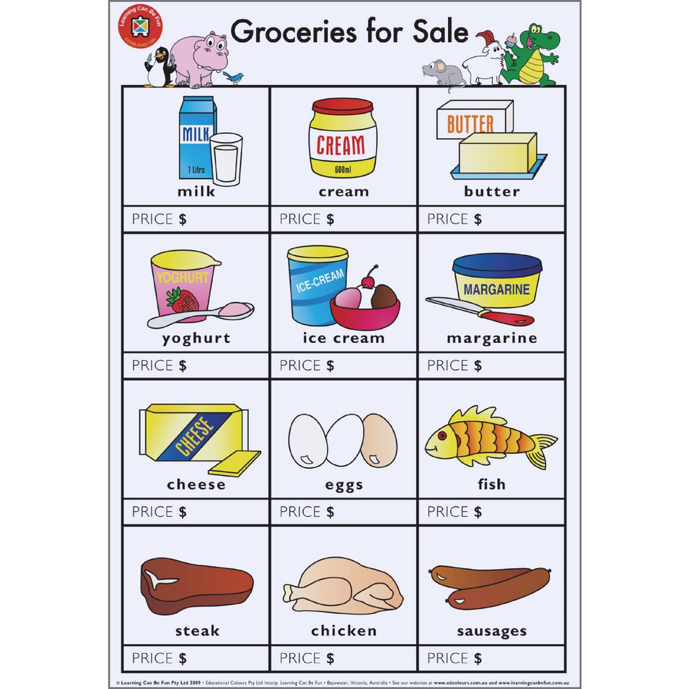 Learning Can Be Fun Groceries For Sale Poster