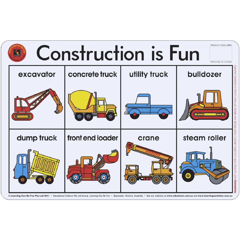 Learning Can Be Fun Construction Is Fun Placemat