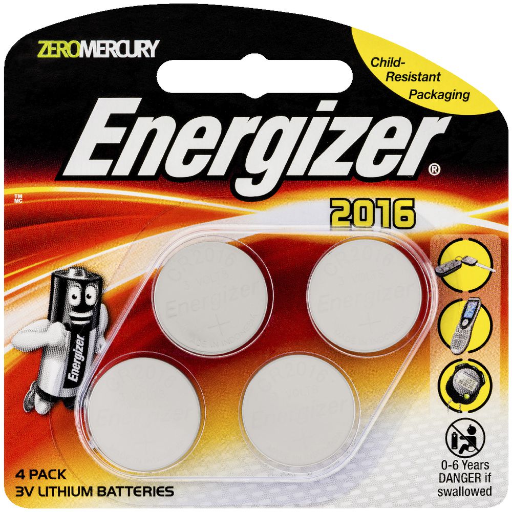 Energizer CR2016 3V Lithium Batteries 4 Pack