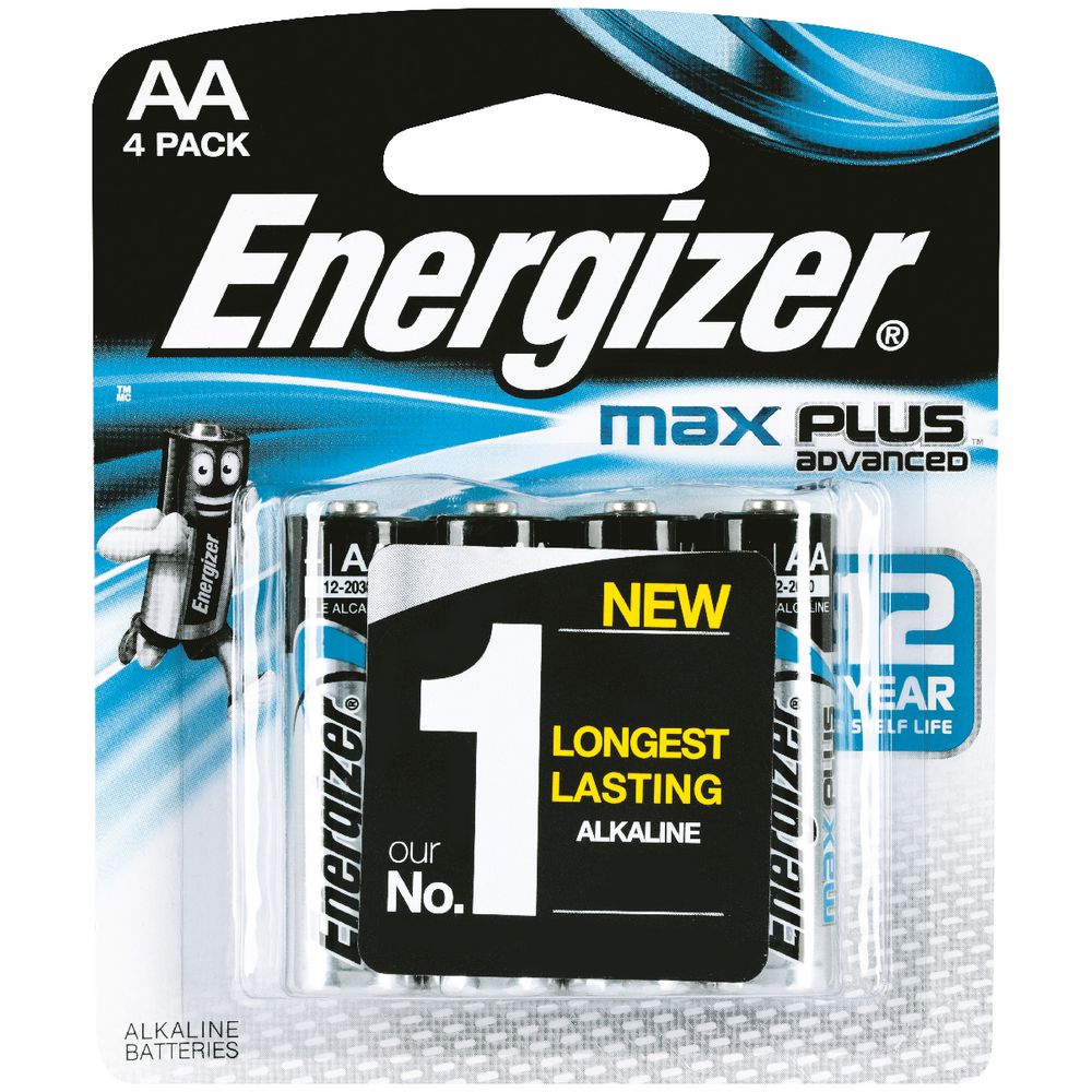 Energizer MAX Plus Advanced AA Alkaline Batteries 4 Pack Officeworks