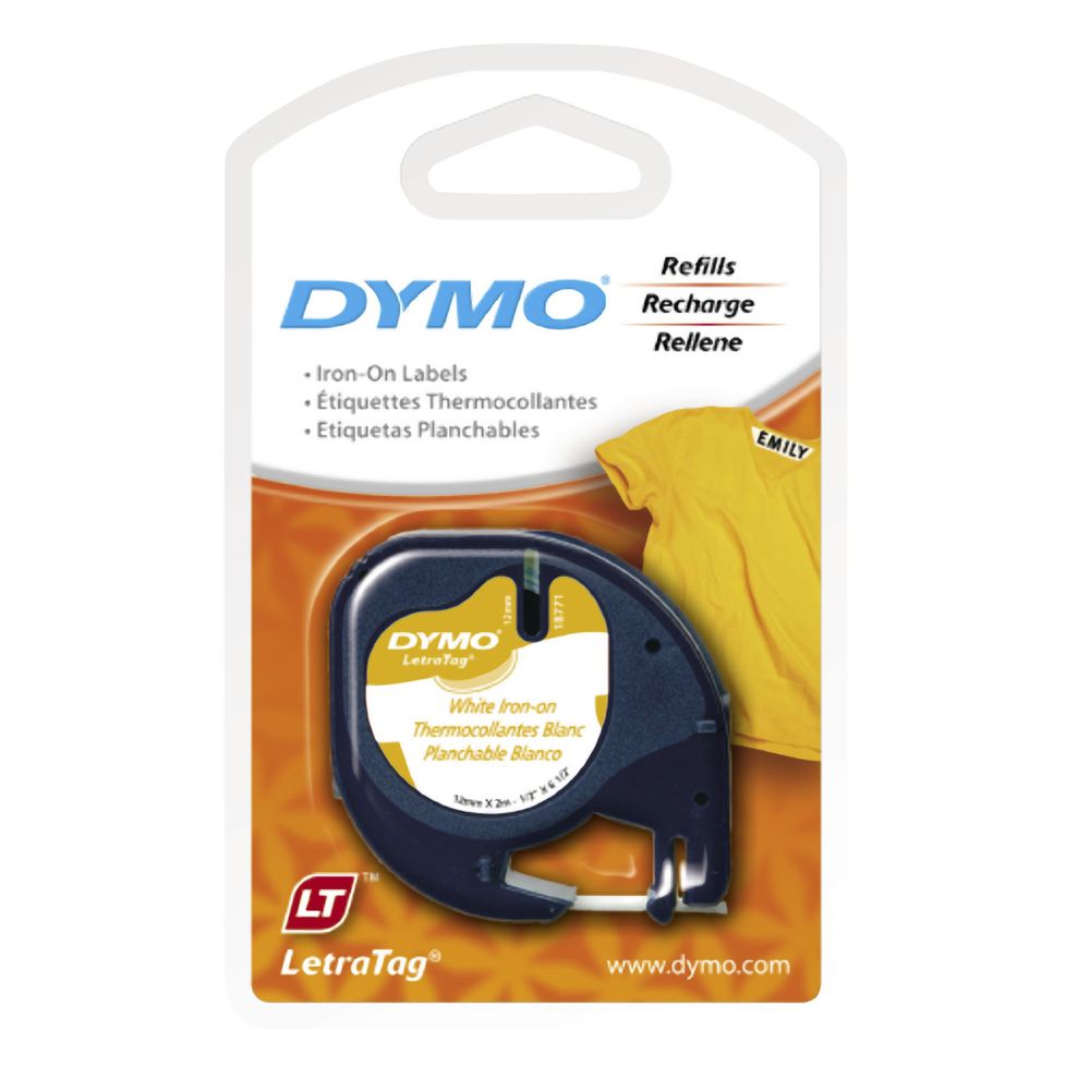 DYMO LetraTag Iron-On Tape 12mm x 2m Black on White