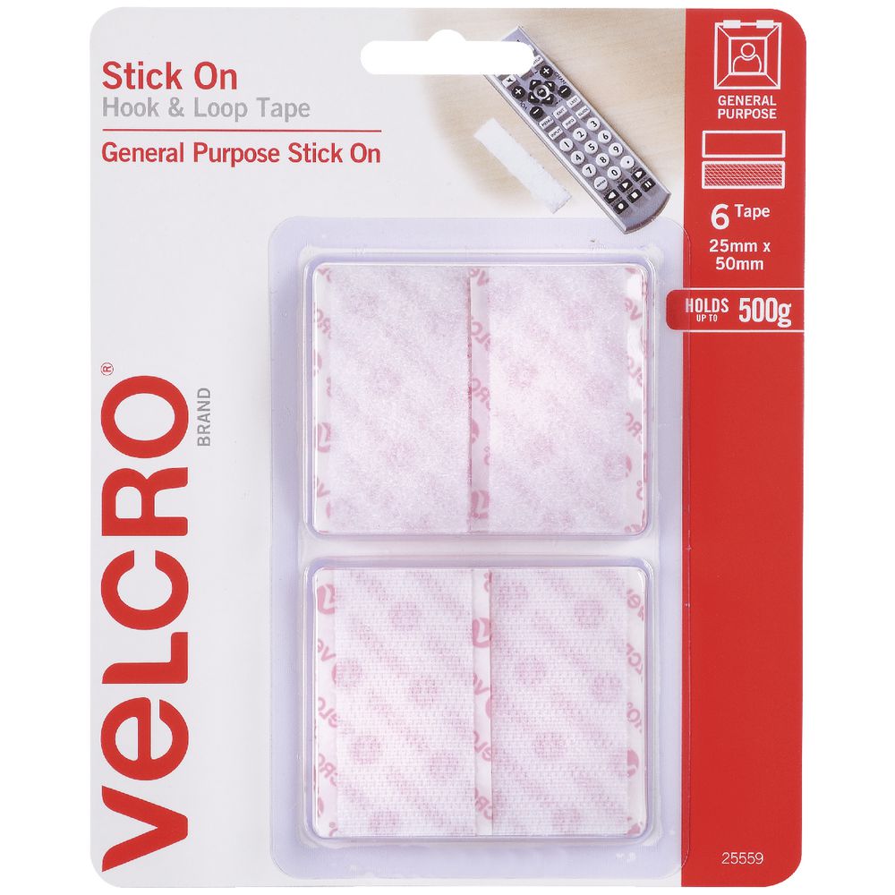 VELCRO Brand Hook and Loop Strips 20 x 50mm White 6 Pack