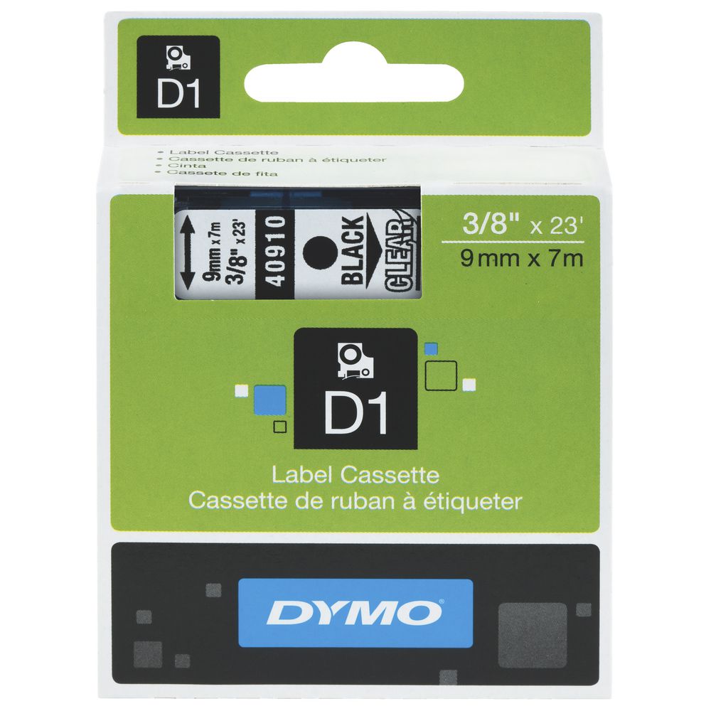 DYMO D1 Label Tape 9mm Black on Clear