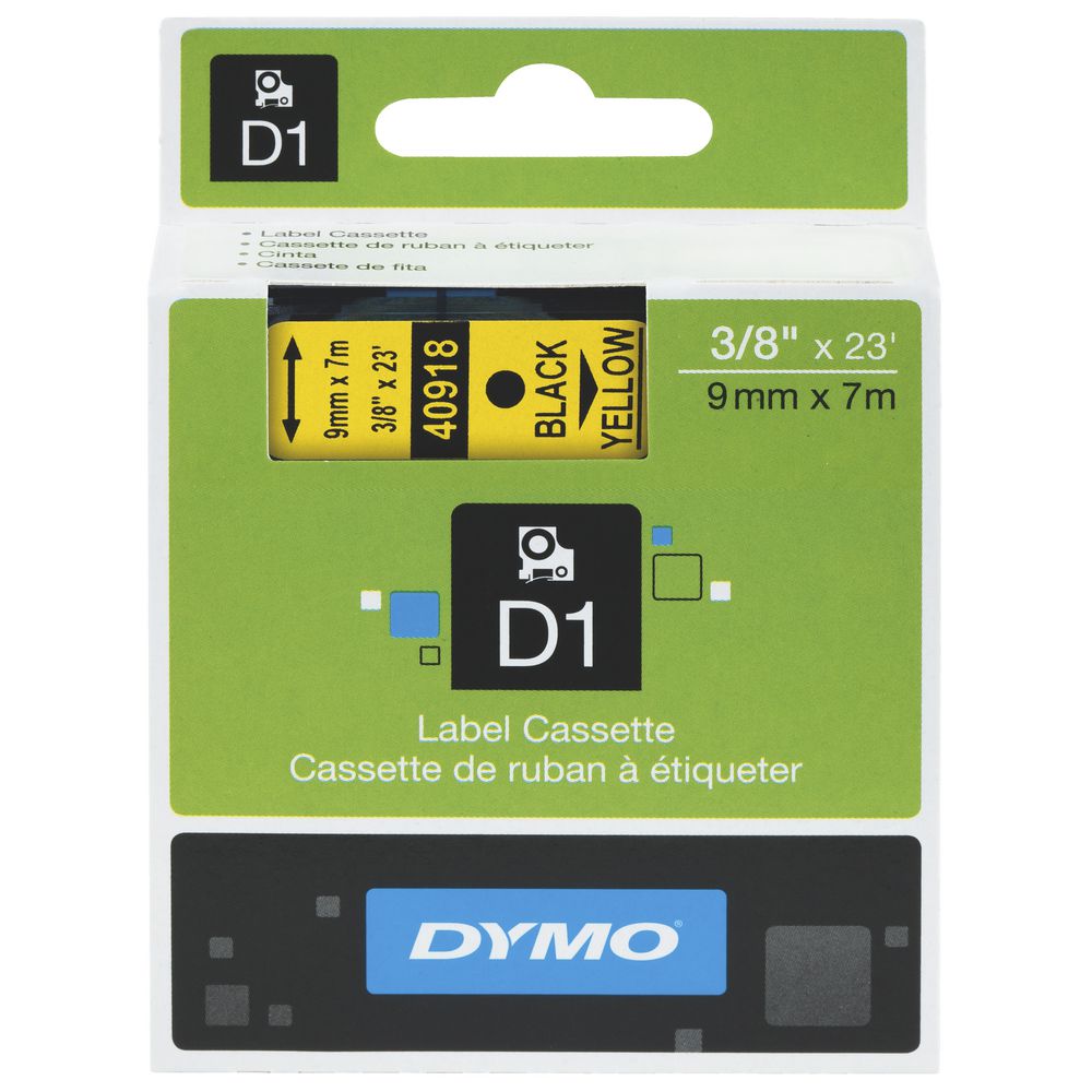 DYMO D1 Label Tape 9mm x 7m Black on Yellow