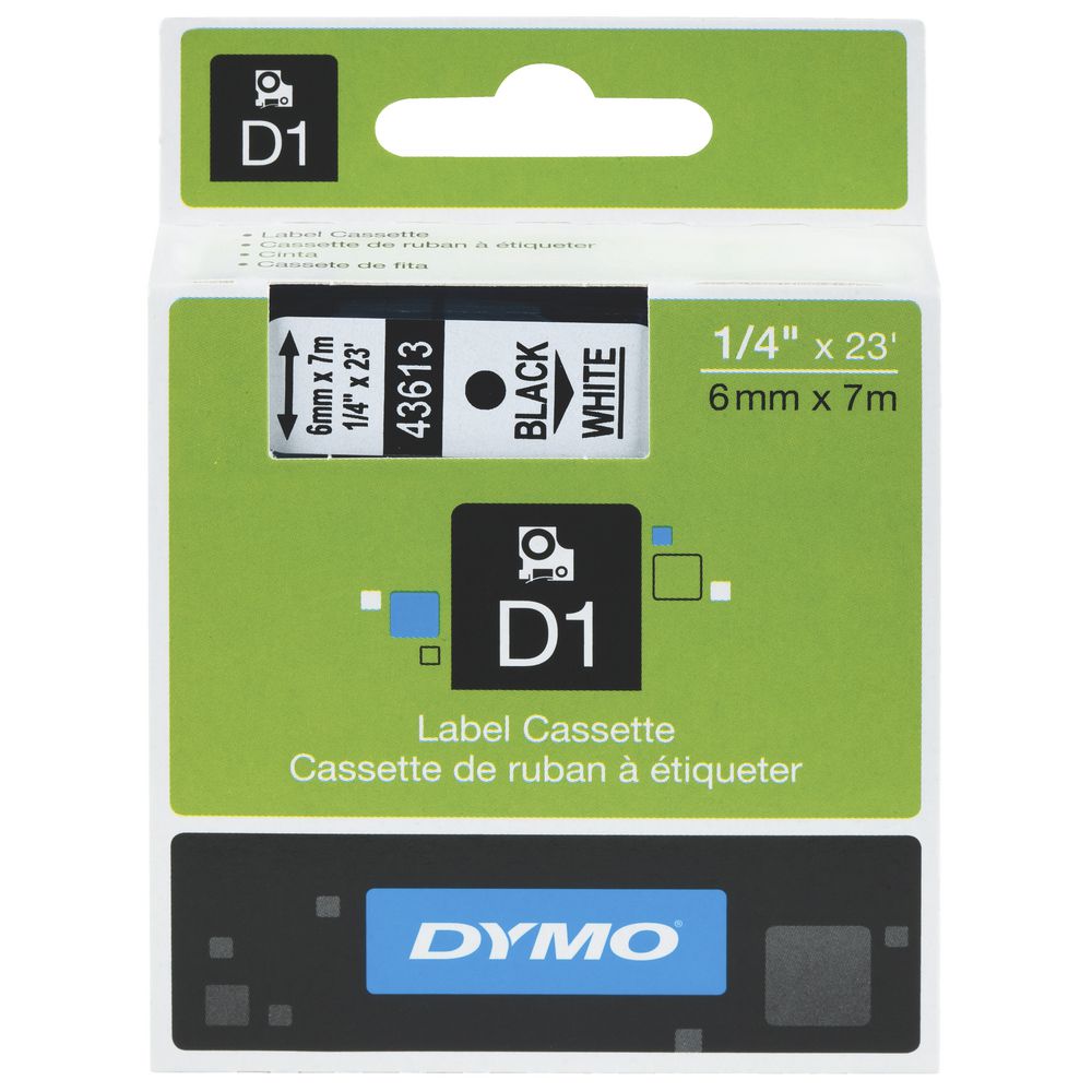 DYMO D1 Label Tape 6mm x 7m Black on White