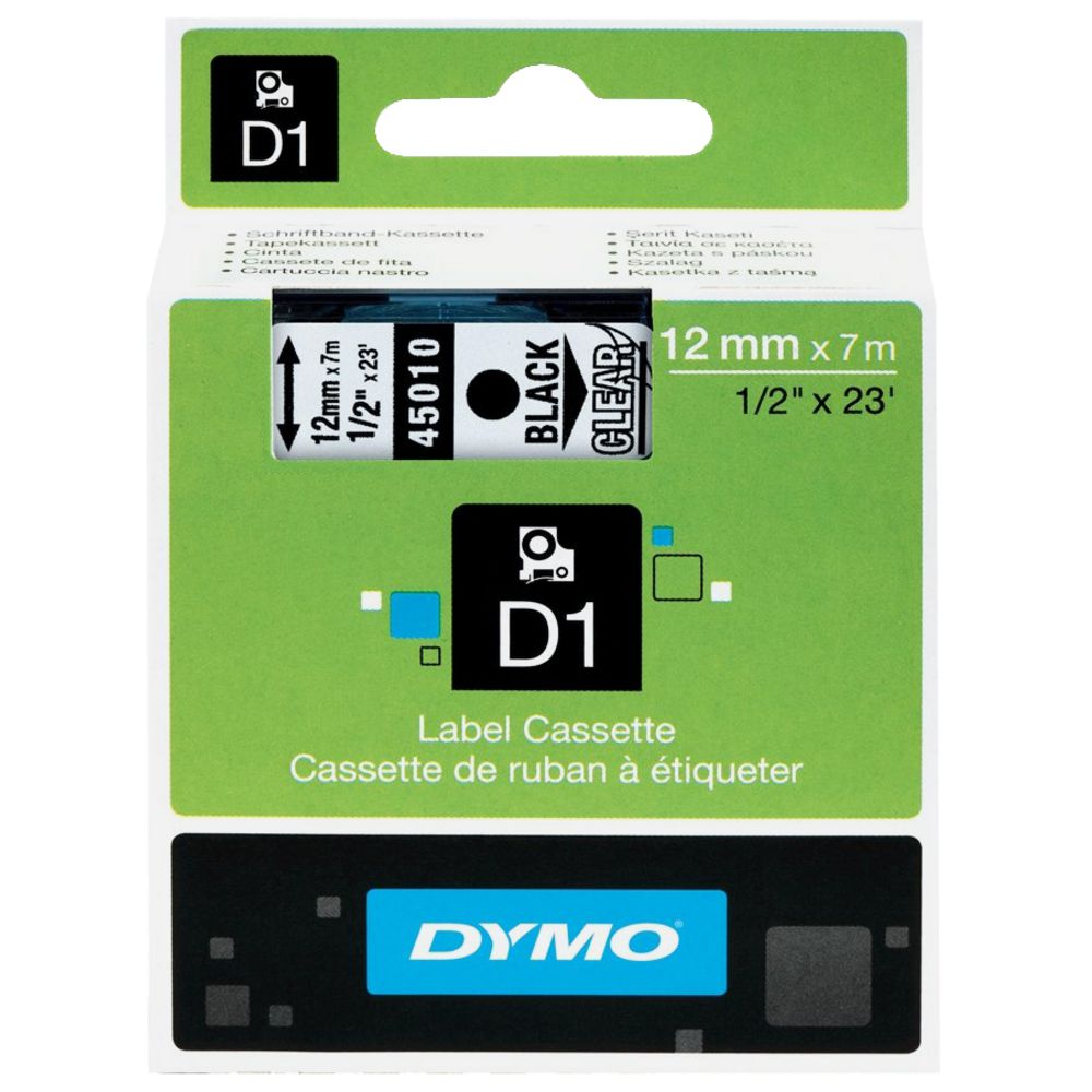 DYMO D1 Label Tape 12mm x 7m Black on Clear