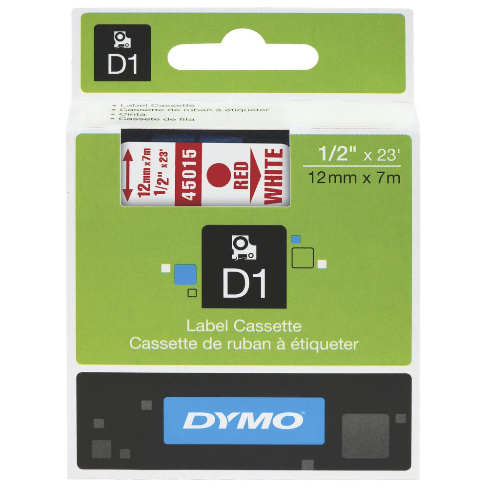 DYMO D1 Label Tape 12mm Red on White