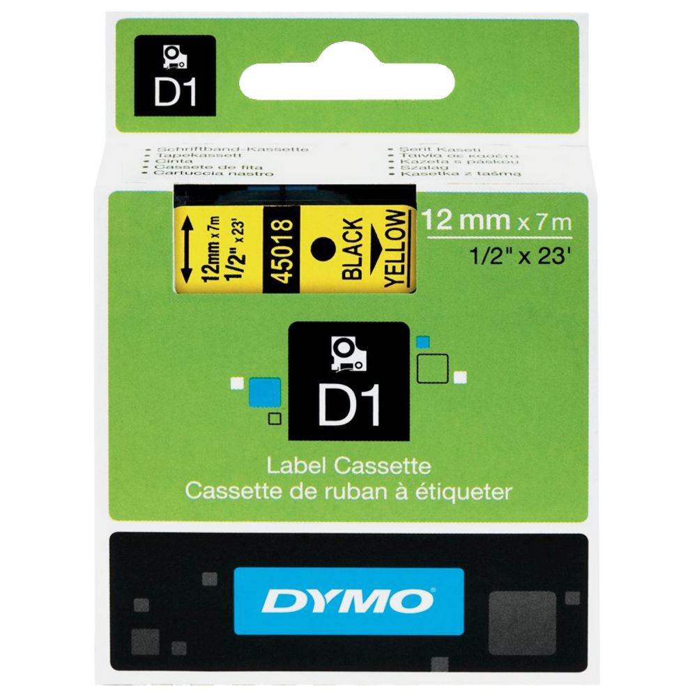 DYMO D1 Label Tape 12mm x 7m Black on Yellow