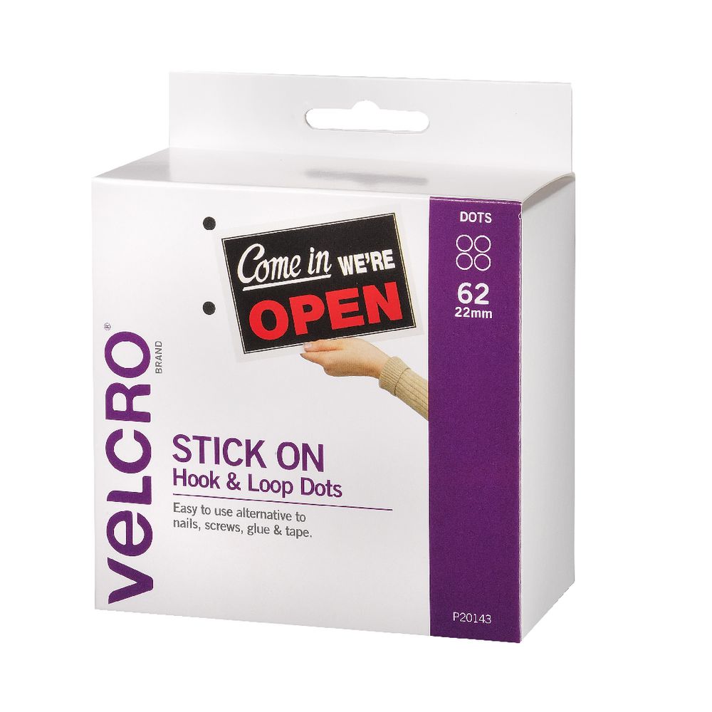 VELCRO Brand Hook and Loop Dots 22mm White 62 Pack Officeworks