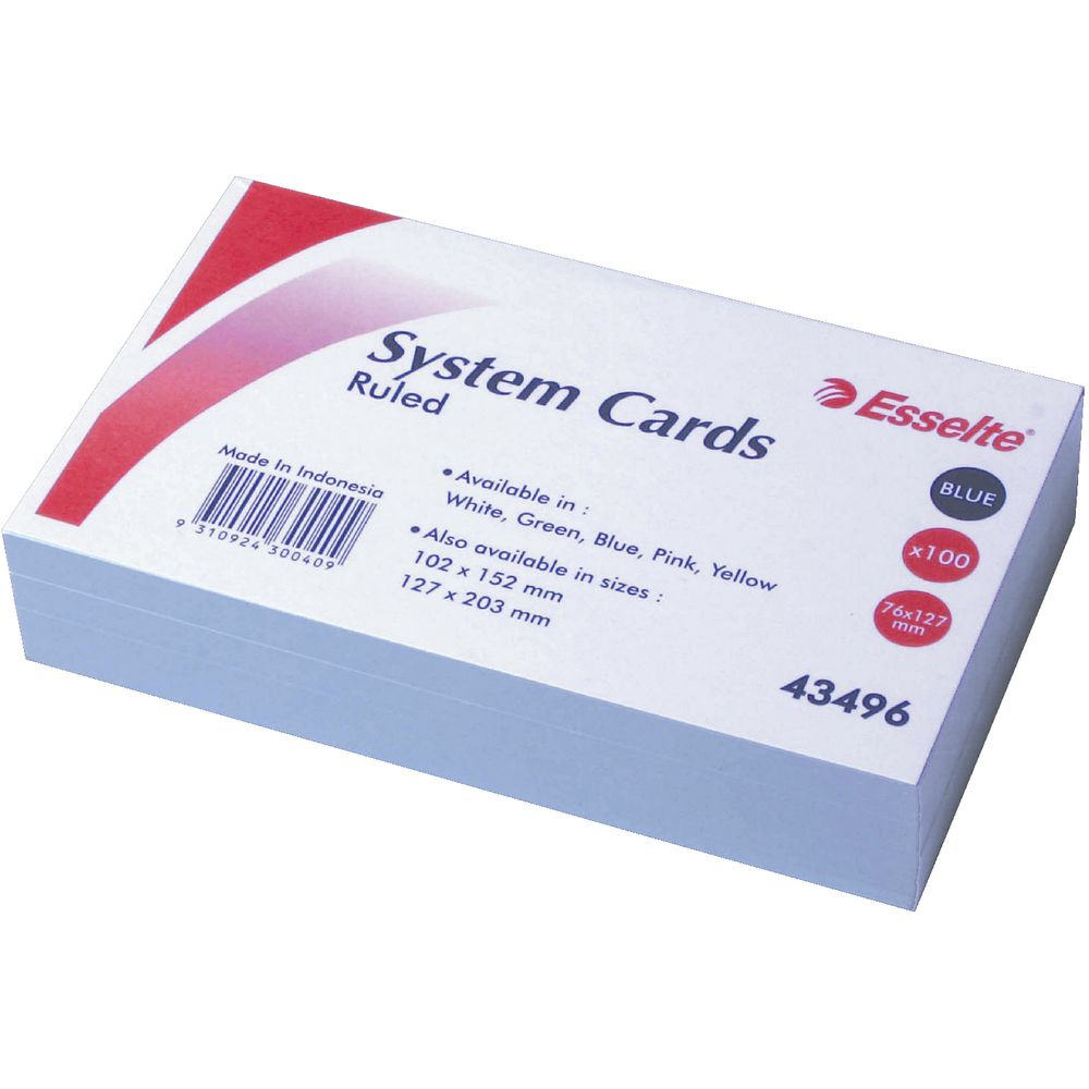 Esselte 102 x 152 mm System Cards Blue 300 Pack