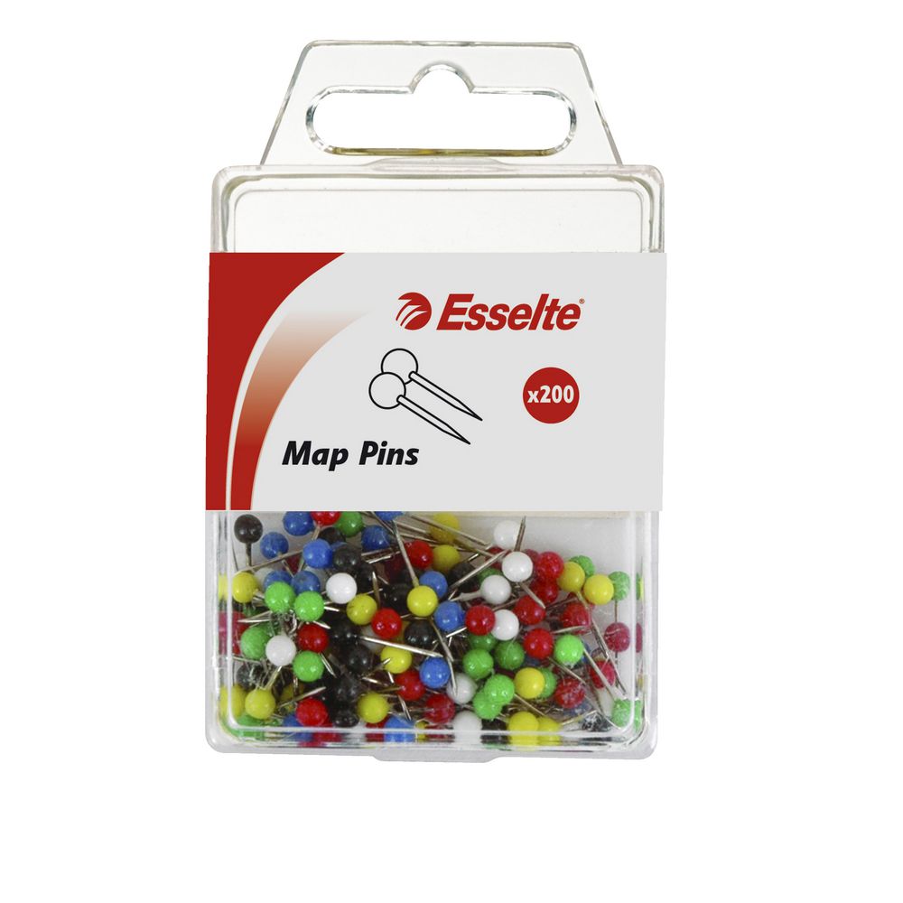 Esselte Map Pins Assorted Colours 200 Pack