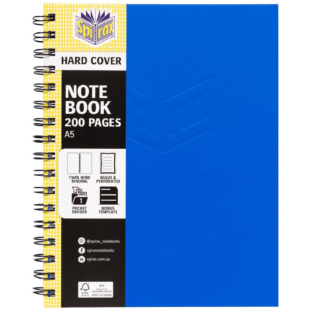 Spirax No.511 A5 Hard Covered Notebook 200 Page Blue
