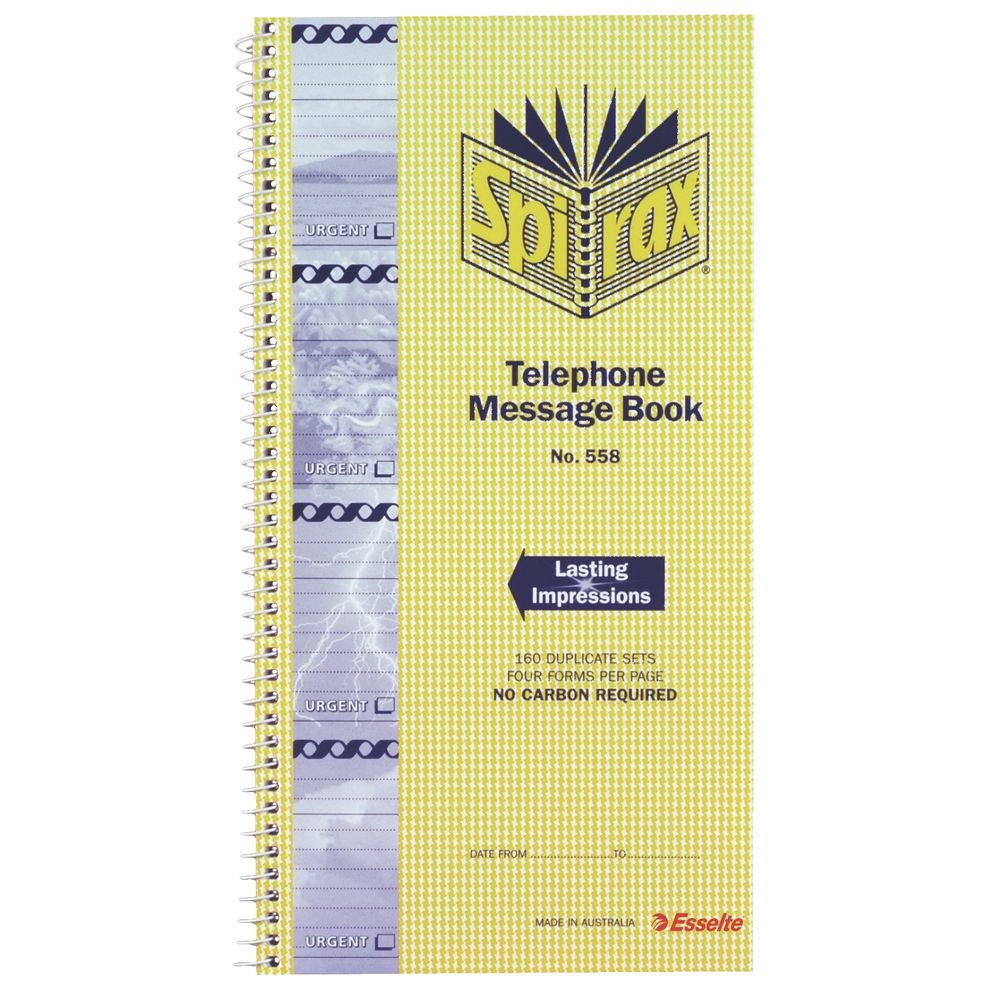 Spirax No. 558 Carbonless Designer Telephone Message Book