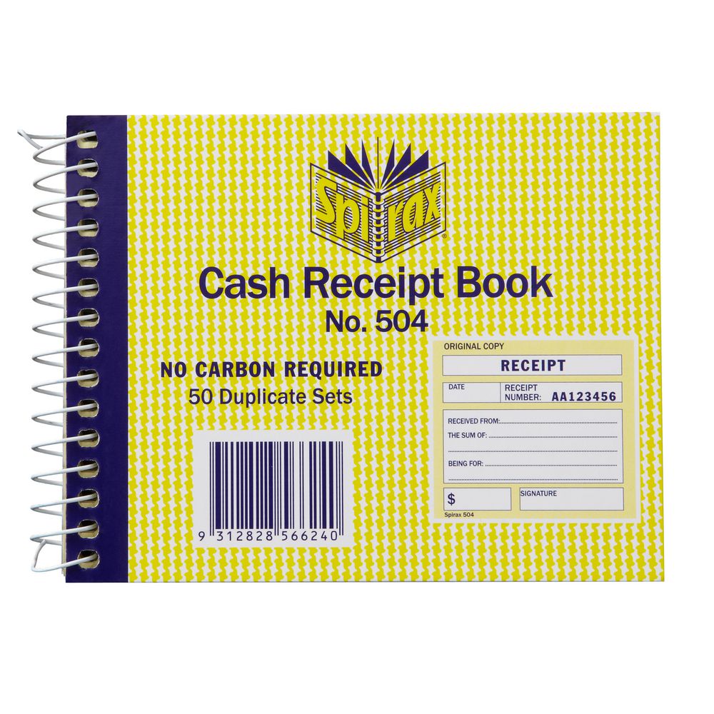 Spirax No. 504 Carbonless Cash Receipt Book