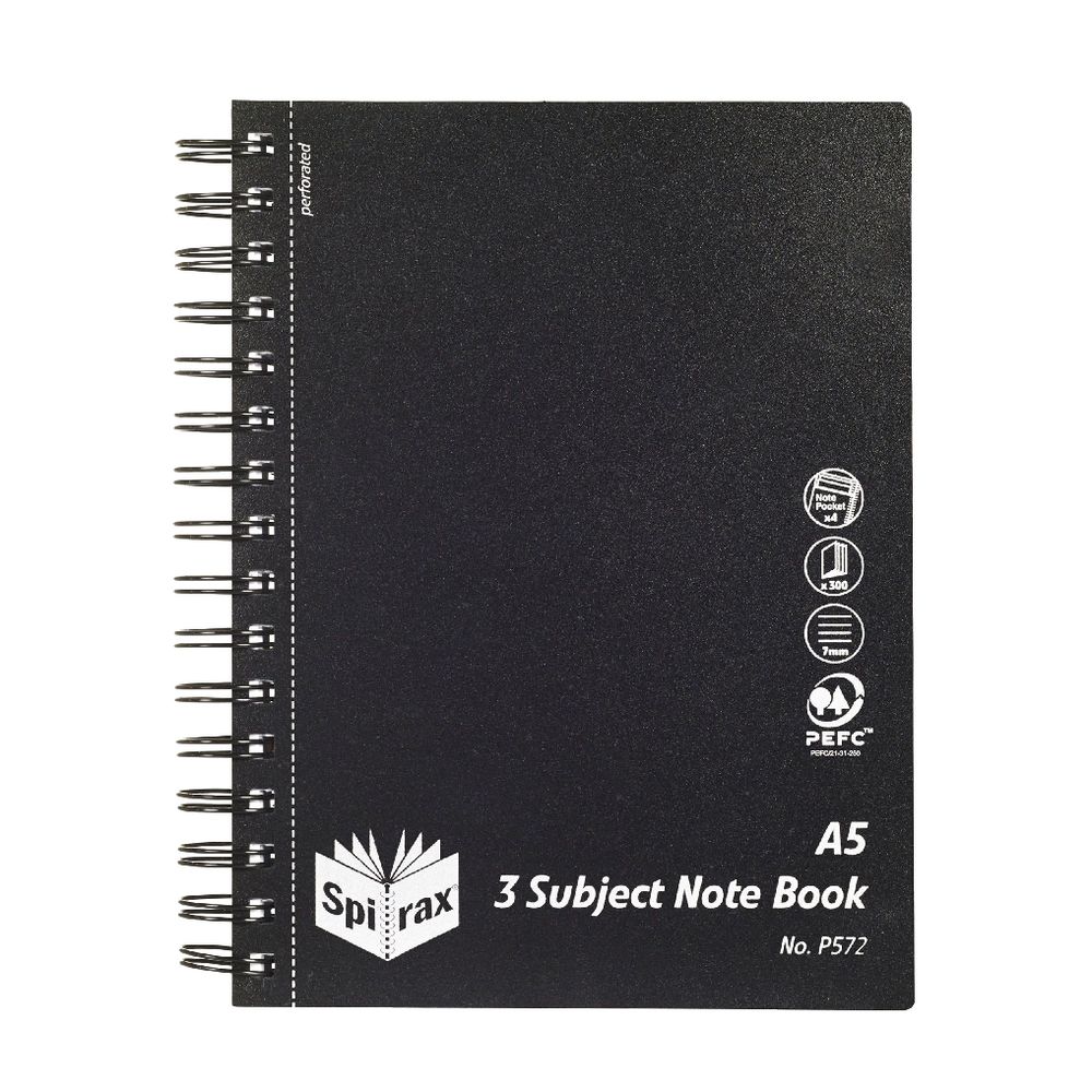 Spirax P572 A5 3 Subject Notebook 300 Page