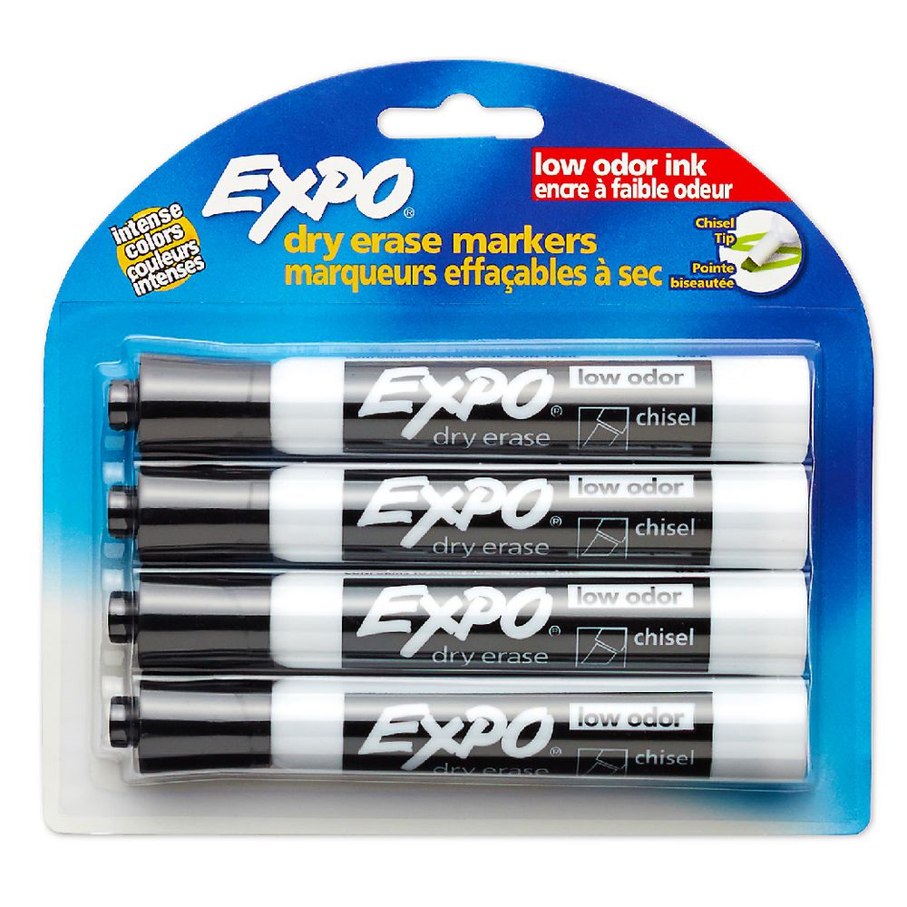 Expo Whiteboard Markers Chisel Tip Black 4 Pack
