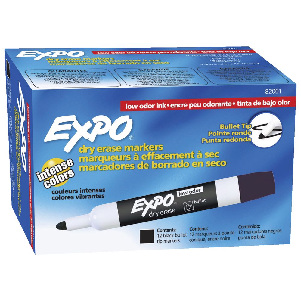 Expo Bullet Whiteboard Markers Black 12 Pack