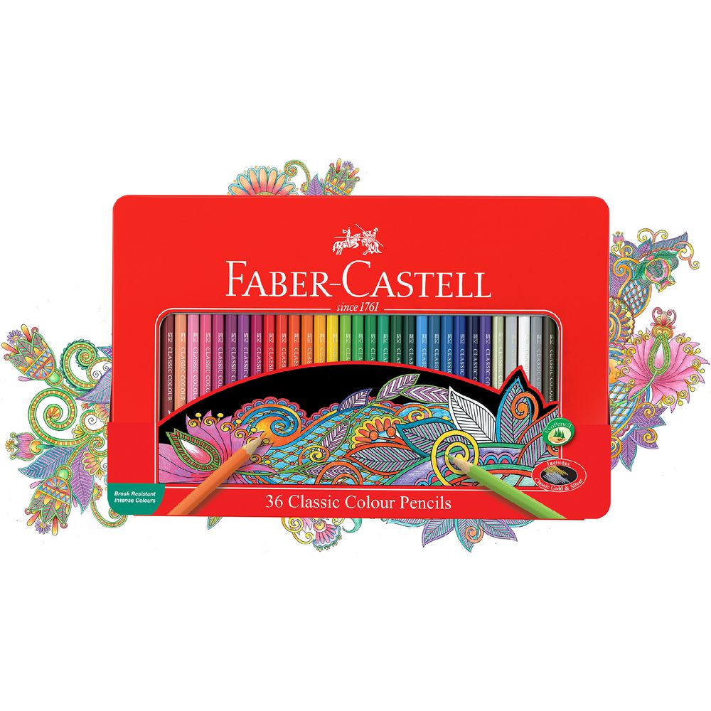 Faber-Castell Classic Coloured Pencils Tin 36 Pack