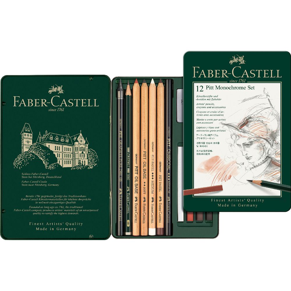 Faber-Castell Pitt Monochrome Tin Set 12 Piece