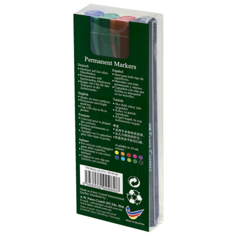Faber-Castell Slim Permanent Markers Bullet Assorted 4 Pack