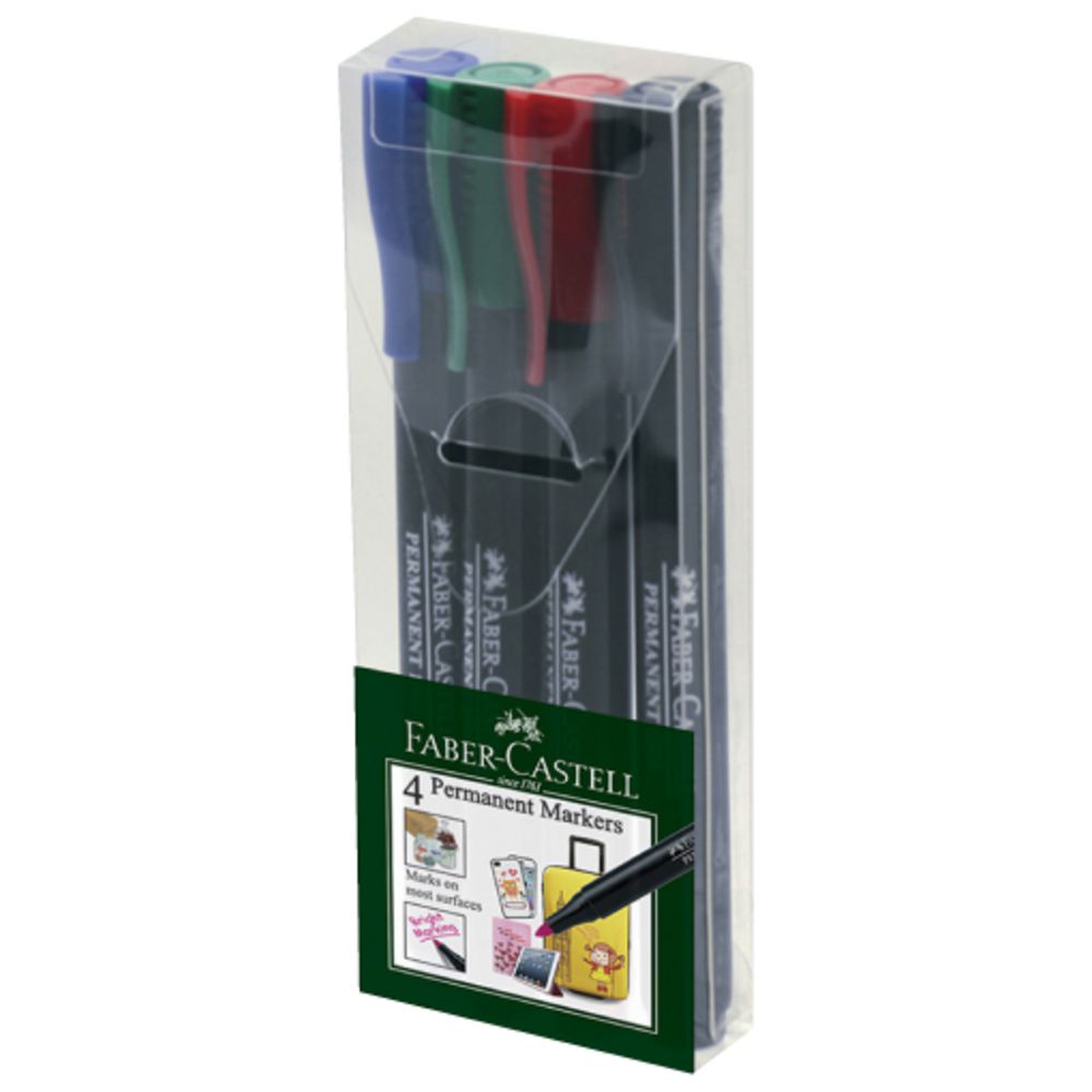 Faber-Castell Slim Permanent Markers Bullet Assorted 4 Pack