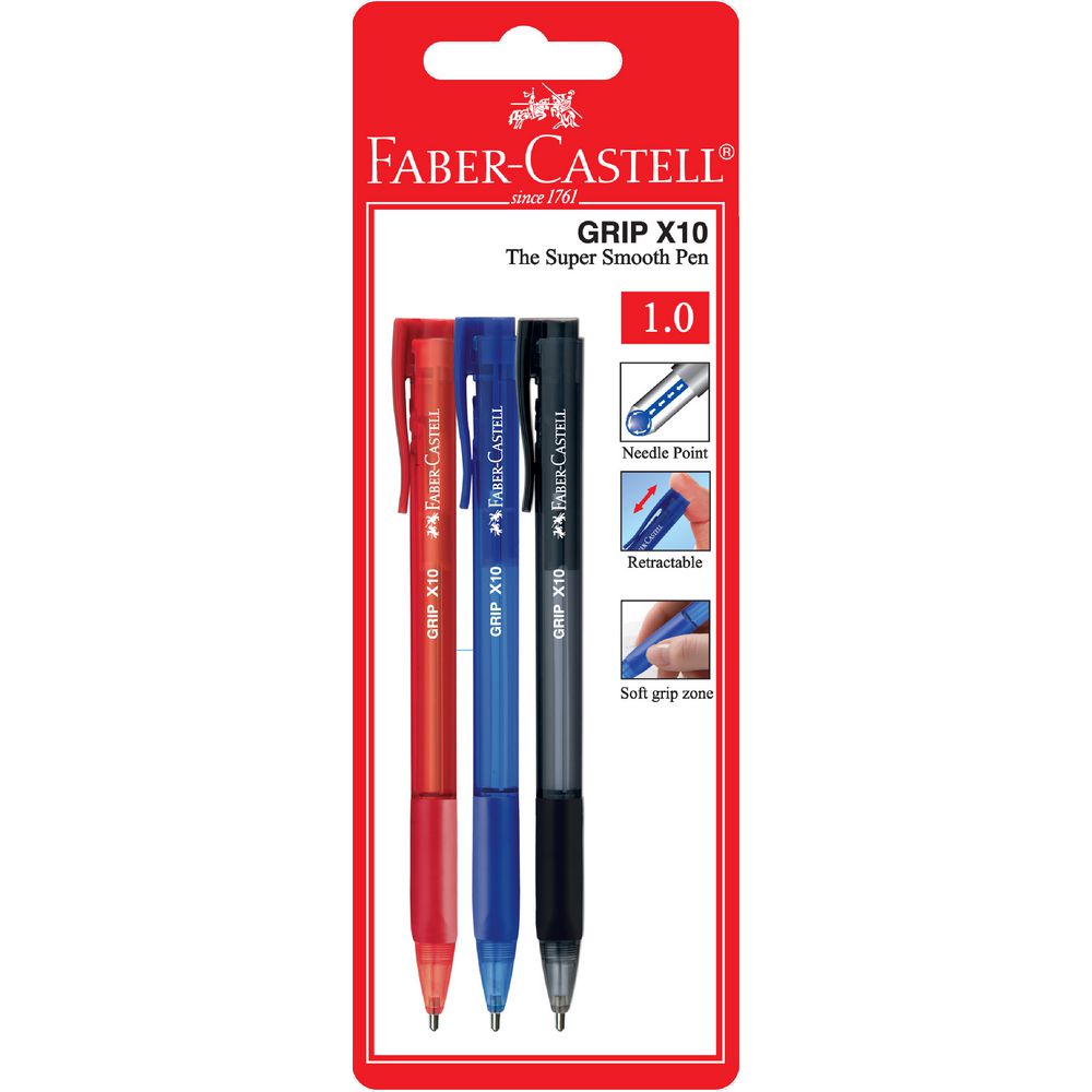 Faber-Castell Grip X Retractable Ballpoint Pens 3 Pack