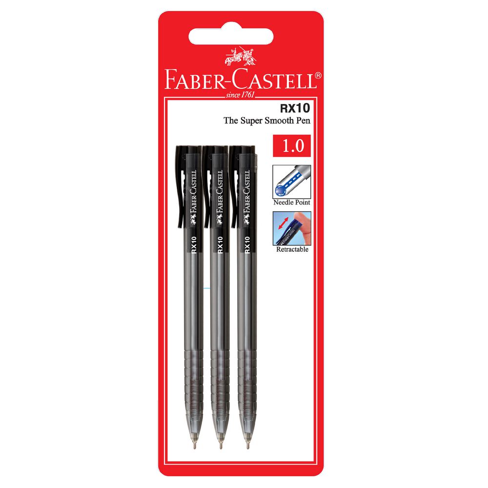 Faber-Castell RX10 Retractable Ballpoint Pens Black 3 Pack