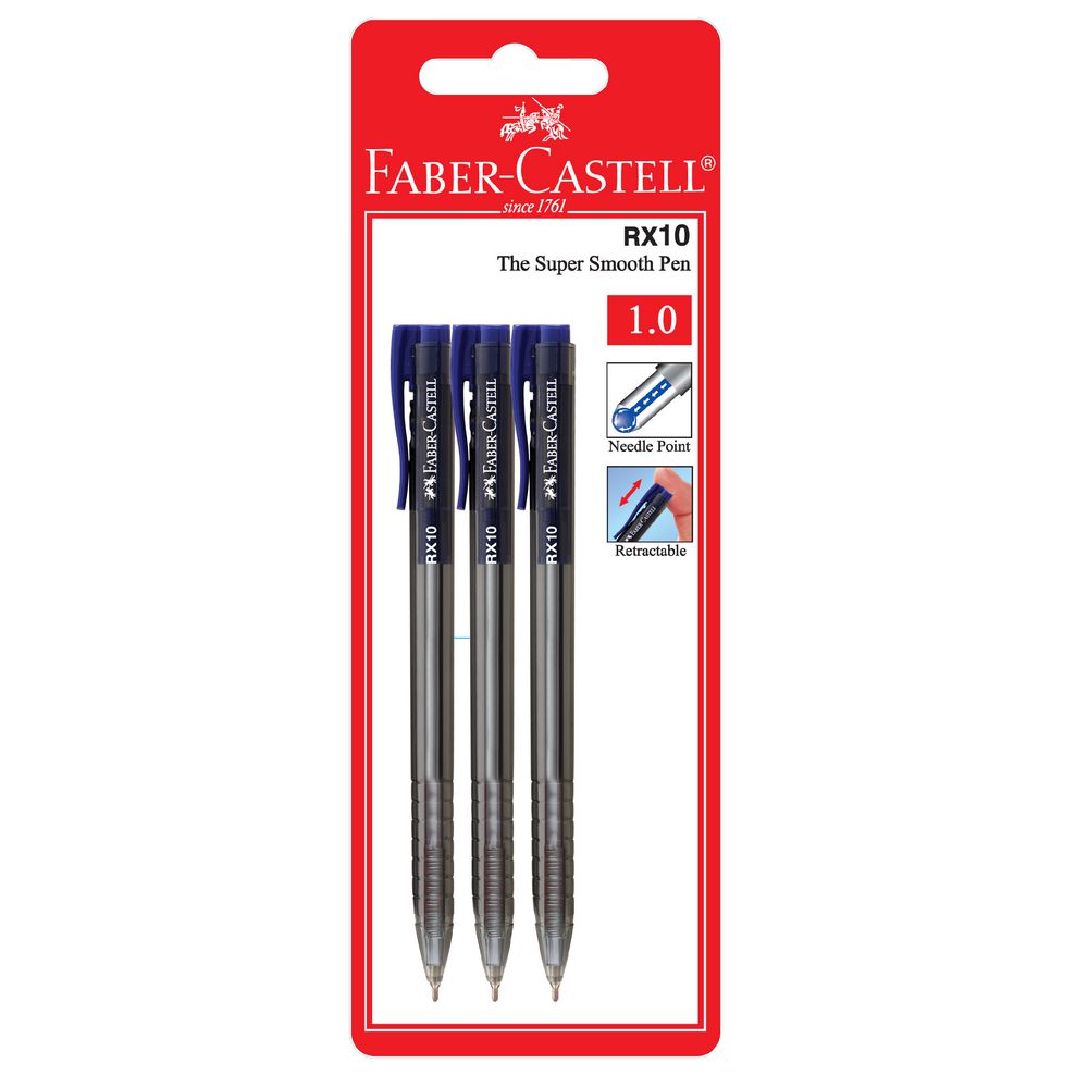Faber-Castell RX10 Retractable Ballpoint Pens Blue 3 Pack
