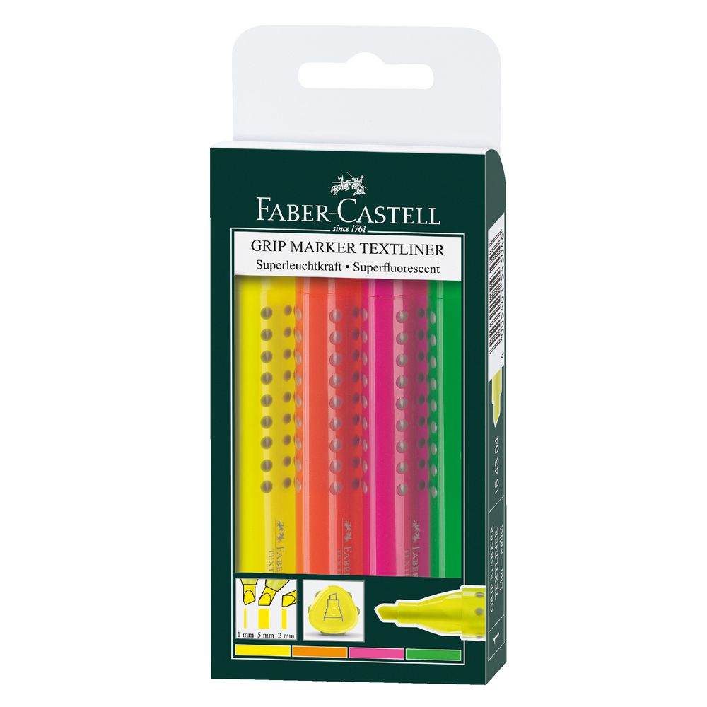 Faber-Castell Grip Textliner Highlighters Assorted 4 Pack