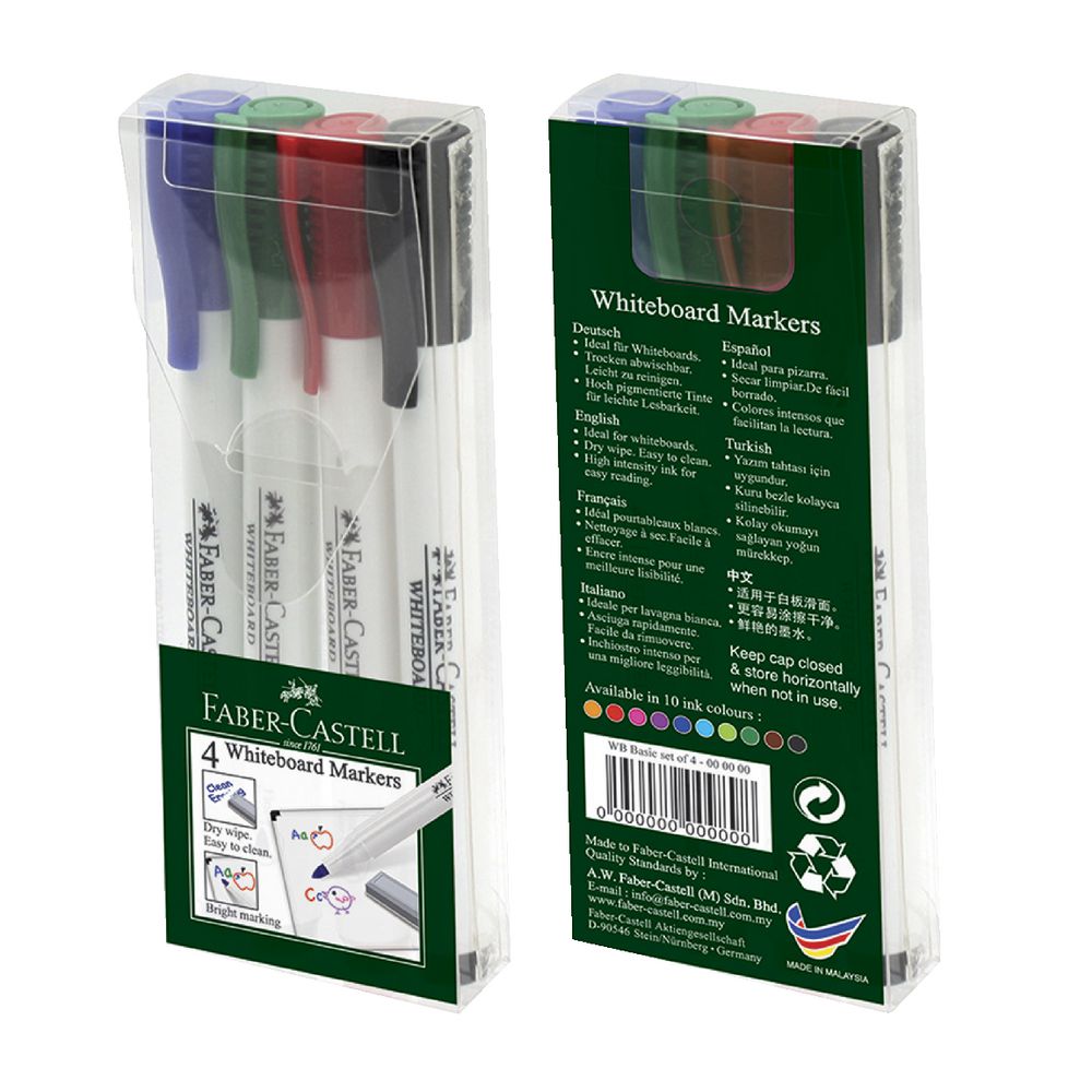 Faber-Castell Whiteboard Markers Fine Bullet Assorted 4 Pack