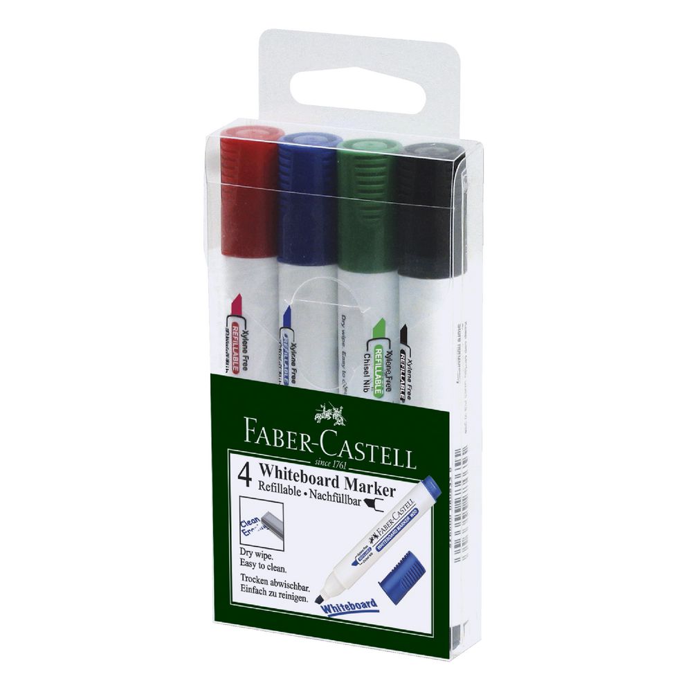 Faber-Castell Whiteboard Markers Chisel Nib Assorted 4 Pack