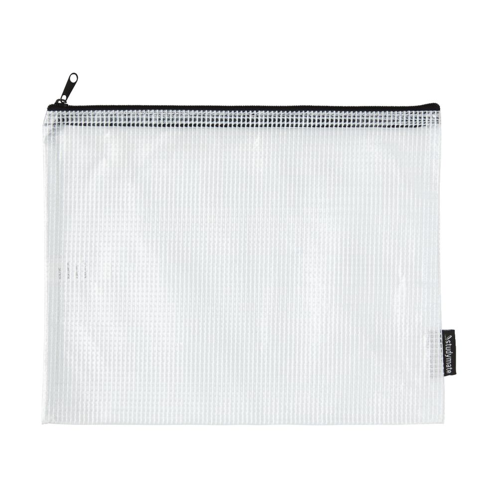 Studymate Single Zip Mesh Pencil Case 250 x 208mm White Officeworks