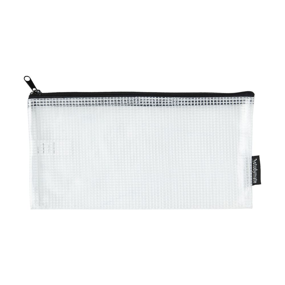 Studymate Single Zip Mesh Pencil Case 228 x 118mm White Officeworks