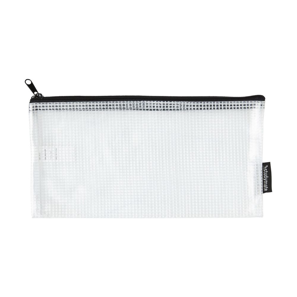 Studymate Single Zip Mesh Pencil Case 228 x 118mm White