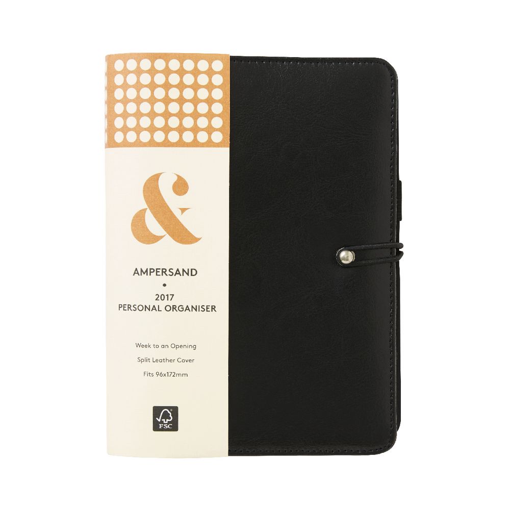 Ampersand Split Leather 2017 Personal Timeplanner Cover Black