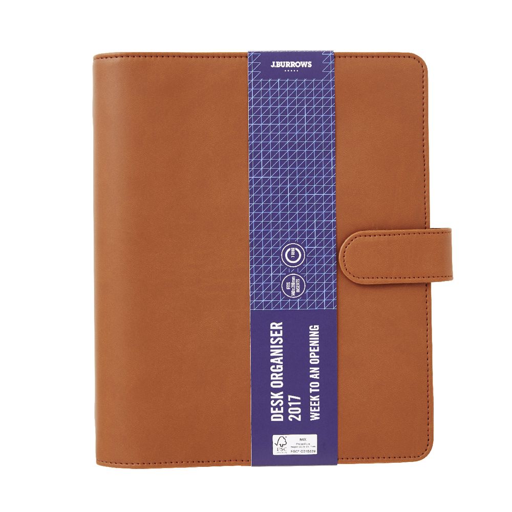 J.Burrows PU 2017 Desk Timeplanner Cover Tan