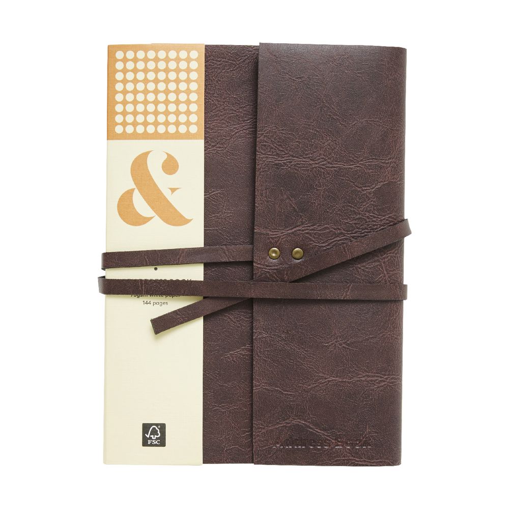 Ampersand A5 Vintage Leather Wrap Address Book Brown