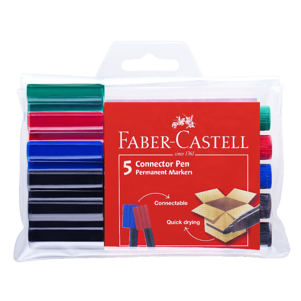 Faber-Castell Connector Pen Permanent Markers Assorted 5 Pack
