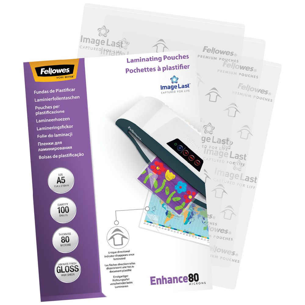 Fellowes A5 80 Micron Laminating Pouches Gloss 100 Pack | Officeworks