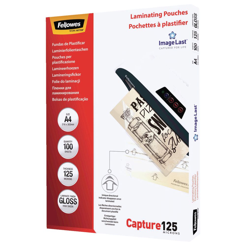 Fellowes A4 125 Micron Laminating Pouch Gloss 100 Pack Officeworks