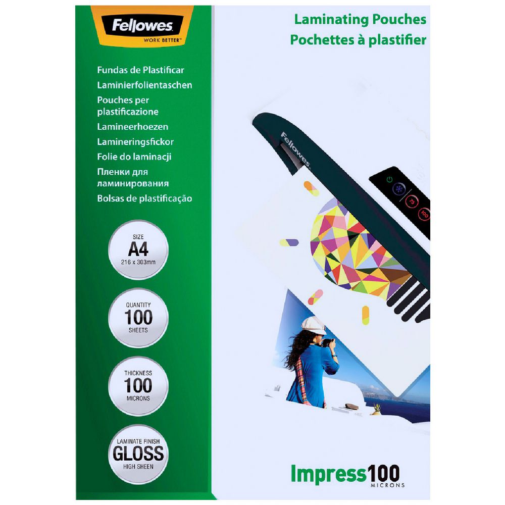 Fellowes A4 100 Micron Laminating Pouch Gloss 100 Pack