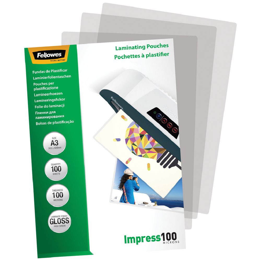 Fellowes A3 100 Micron Laminating Pouch Gloss 100 Pack | Officeworks